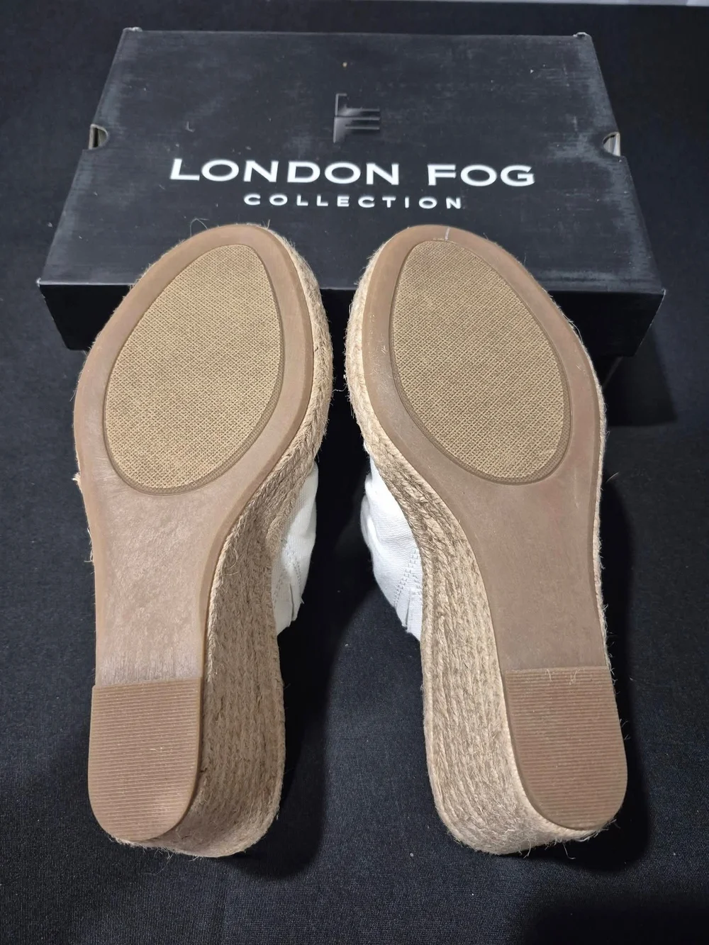 London Fog White Canvas Bow Espadrille Wedge Sandals